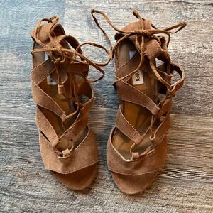 Steve Madden Lace Up Heels Block Heel‎ Suede Strappy Sandals